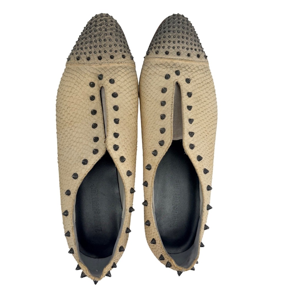 Zadig & Voltaire Cream Studded Slip-On Loafers - Picture 9 of 14